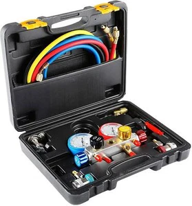 Complete 4-Way Manifold Gauge Set for Refrigeration AC/HVAC Tool w 4 Hoses - Picture 1 of 9