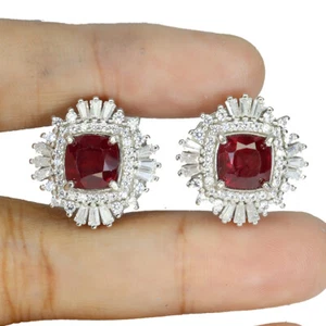 925 Sterling Silver Earrings Cushion Ruby 7mm Natural Gemstone Jewelry - Picture 1 of 14