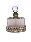 Vintage Lavender Glass Perfume Bottle~Crystal & Enamel Flowers~Original Stopper