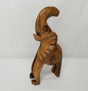 Vintage Hand Carved Wooden Elephant Sculpture Trunk Up MCM 2 Tone Wood 5"  - Picture 1 of 12