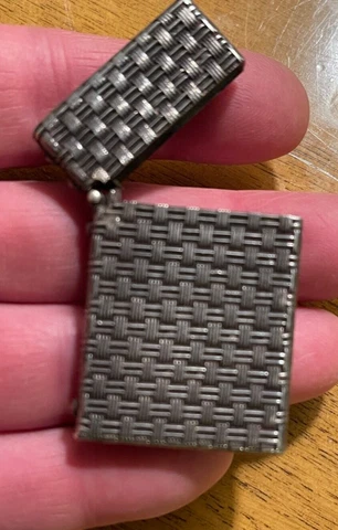 Vintage Sterling Silver Tiffany Basket Weave Thin Lighter -Missing Insert Cover