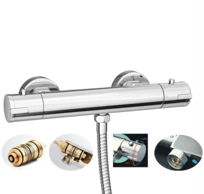 KBPLUMB-BATHWARE Modern Thermostatic Exposed Bar Shower Mixer Valve Tap Chrome Bottom 1/2" Outlet