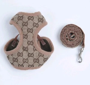 Juego de arnés y plomo de lujo marrón talla S perro pequeño cachorro - Imagen 1 de 2