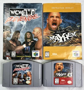 N64 Lot Of 2 Wrestling Games WCW NWO Revenge & WCW Mayhem Cartridges w/ Manuals - Picture 1 of 2