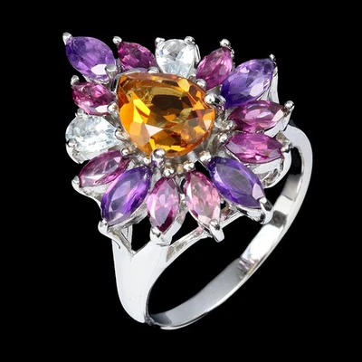 Anillo de plata de ley 925 citrino amatista aguamarina piedras preciosas joyería talla 9 Foto 1 de 4