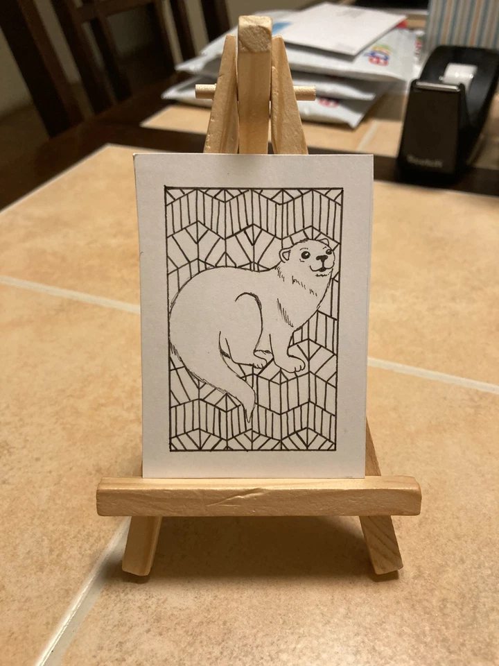 ACEO Original Arte Pintura Miniatura Tarjeta Mini ATC Abstracto Zentangle Otter Foto 1 de 1