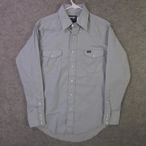 Vintage Wrangler Shirt Mens 15-33 Light Blue Western Pearl Snap Made USA 80s - Picture 1 of 8
