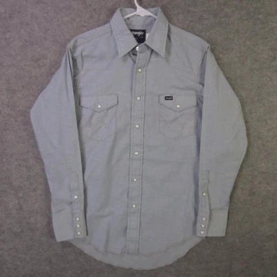 Vintage Wrangler Shirt Mens 15-33 Light Blue Western Pearl Snap Made USA 80s - Image 1 of 4