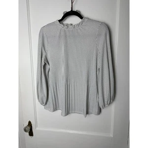 Adrianna Papell schwarz weiß Rüschen Ausschnitt gepunktet Puffärmel Bluse Damen SM - Bild 1 von 7