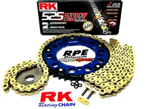2001-06  GSXR1000 Blue Supersprox RK 525ZXW -1/+1 Gold Chain and Sprockets Kit - Picture 1 of 6