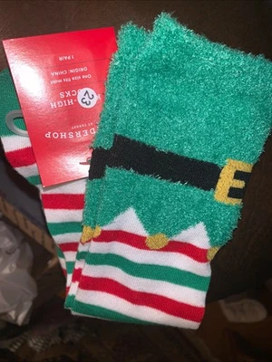 Calcetines elfos de Navidad - talla única para la mayoría de los adultos hasta la rodilla Foto 1 de 4