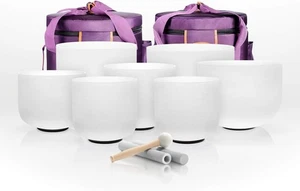 432 Hz Chakra Set of 7 Crystal Singing Bowls 7-12" with Heavy Duty Carrying Case - Picture 1 of 7