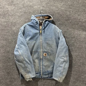 Vintage 90’s Carhartt Denim J08 DST Full Zip-Up Light Blue THRASHED Jacket Men’s - Bild 1 von 24