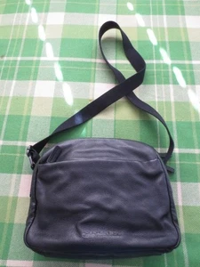 GENUINE CALVIN KLEIN JEANS BLACK LEATHER MESSENGER BAG - EUC - Picture 1 of 18