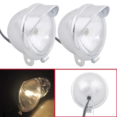 1 Pair Chrome Motorcycle Headlight Passing Fog Light 12V For Harley Honda Suzuki - Image 1 of 4