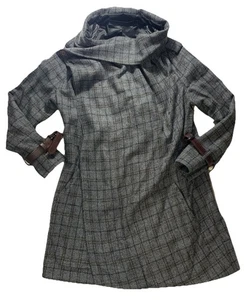 L.A.M.B. Abrigo Talla 6 100% Lana Virgen Gris Cuadros Largo - Imagen 1 de 7