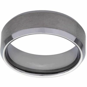 Free Engraving - Tungsten Carbide Brushed Center Beveled Edge Wedding Band Ring - Picture 1 of 8
