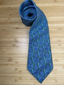 Vintage LANVIN Silk Neck Tie Butterfly Light Blue & Light Green Made in France - Picture 1 of 8
