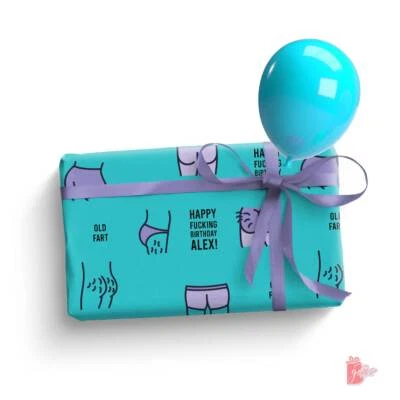 Name Personalized Gift Wrapping Paper Roll with Funny Butts Birthday Gift Wrap - Image 1 of 4