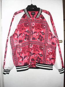 NWT New Forever 21 Men Bomber Jacket Floral Flower Birds Red Tropical Coat L - Picture 1 of 6