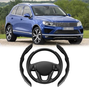 15" Leather Car Steering Wheel Cover Black Anti-Slip For VW Touareg Tiguan Golf - Picture 1 of 17