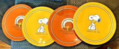 Snoopy Pottery Barn Peanuts Disney holiday Thanksgiving plate party kids SET 4 ! - Image 1 of 4
