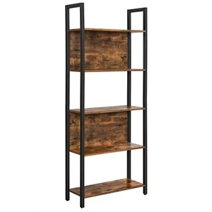 Bookshelf Storage Shelf Kitchen Shelf 5 Shelves Rustic Brown Black LLS025B01 - Picture 1 of 7