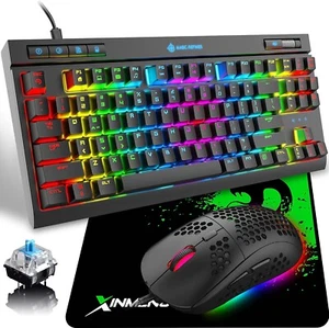 FREEWOLF MK17 Wired RGB Mechanical Keyboard and 6400 DPI Mouse Set Blue Switch - Picture 1 of 15