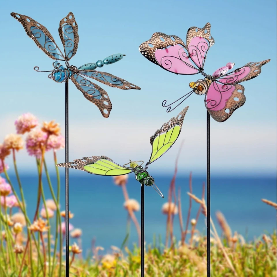Juegoal 34 Inch Butterfly Garden Stakes Decor Dragonfly Multicolor