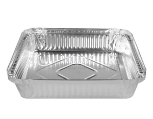 10 x große flache Aluminiumfolie Behälter + Deckel Schalen Zum Mitnehmen Backen 9x9x1,5" - Bild 1 von 4