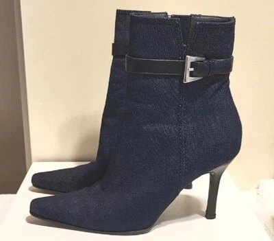 Botines Stuart Weitzman Azul Denim Punta Punta Punta Punta Hebilla/Correa Tacón Talla 6 $285 Foto 1 de 4
