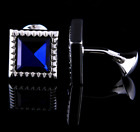 Classic Royal Blue Square cut Sapphire Solid 925 Sterling Silver Men's Cufflinks