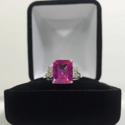 5.40 Ct Certified Natural Pink Sapphire & Diamond Engagement Ring 14k White Gold Foto 1 de 4