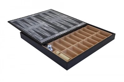 Plateau D'Échecs En Similicuir Or/Bleu Avec Rangement + Dames Backgammon 35c - Photo 1/2