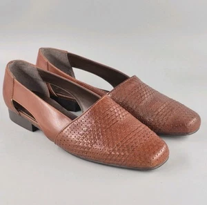 Romano Brown Leather Side Cut Out Slingback Slip-on Sandals - Picture 1 of 9