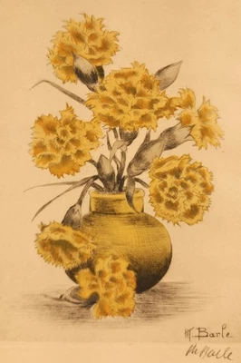 复古康乃馨手工着色和签名中世纪静物蚀刻 — 第 1/4 张图片