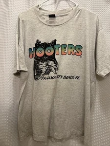 Vintage Y2k Hooters Panama City Beach FL Black Faded T Shirt Made In USA Mens XL - Picture 1 of 9