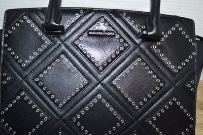  Michael Kors Diamond Grommet Selma Medium Top Zip Satchel Black handbag $498 - Image 1 of 4