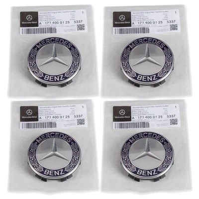4X Tapacubos centrales originales Mercedes azul real para rueda de aleación (JUEGO DE 4) Foto 1 de 2