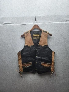 Vintage Hudson Leder echt Motorrad Bike Druckknopf zweifarbig schwarz & braun Weste - Bild 1 von 3