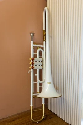 Клапанный тромбон QUEENBRASS из БЕЛОЙ золотой латуни Bb с чехлом и мундштуком - Изображение 1 из 4