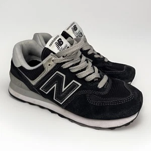 Women's New Balance Classic 574 6 / 36.5 Black Grey White Suede Sneakers Suede - Picture 1 of 9