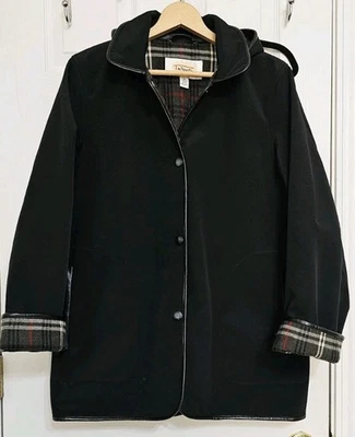 Talbots Mujer Abrigo Negro con Capucha con Forro a Cuadros y Puños a Cuadros Talla M Foto 1 de 4