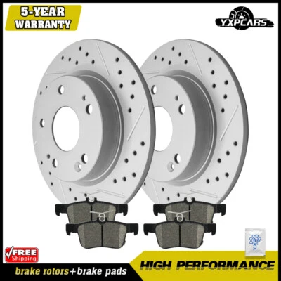 For 2016 2017 - 2024 Honda Civic Rear Drilled Disc Rotors + Ceramic Brake Pads - Image 1 of 4