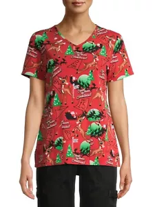 Scrubstar Women's Seasonal Print Mock Wrap Medical Scrub Top - Picture 1 of 4