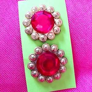 Vintage Red Rhinestone Buttons 3cm Gold-Toned Surround Faceted Sewing Closures  - Picture 1 of 6