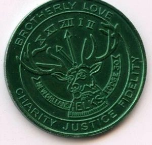 .Mardi Gras Doubloon Krewe of Elks of Jefferson 1976 verde aluminio - Imagen 1 de 2