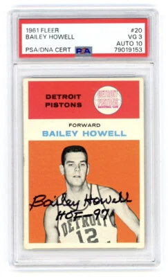 1961 Fleer #20 Bailey Howell Rookie Signed Auto Inscription PSA 3/10 HOF Pistons - Image 1 of 2