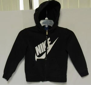 NIKE Kids Boys "Big Swoosh Logo" Black Cotton Blend Full Zip Hoodie Size 6 - Picture 1 of 7