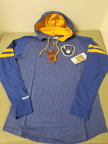 New Mitchell & Ness Mens MLB Milwaukee Brewers Lightweight 2.0 Hoody Cover